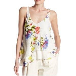 Free People On The Top Floral White Tank Size Small